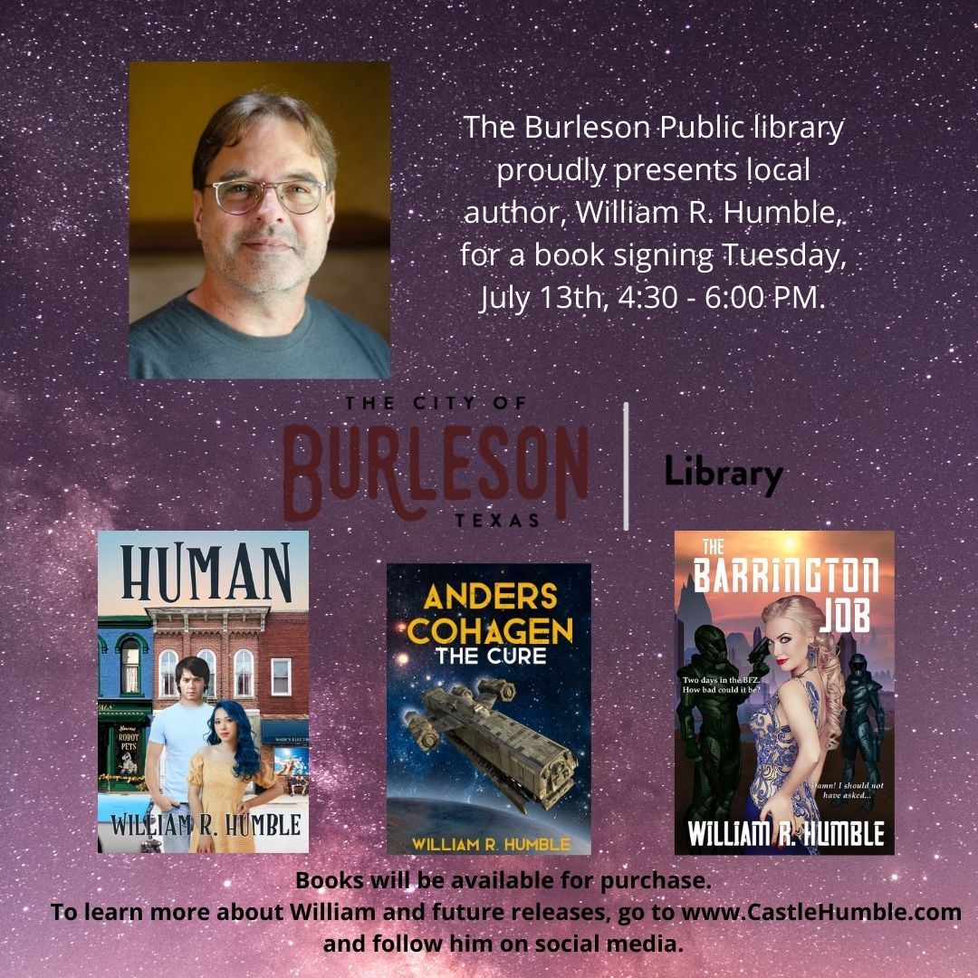The Burleson Public library proudly presents local author, William R. Humble for a book signing Tues