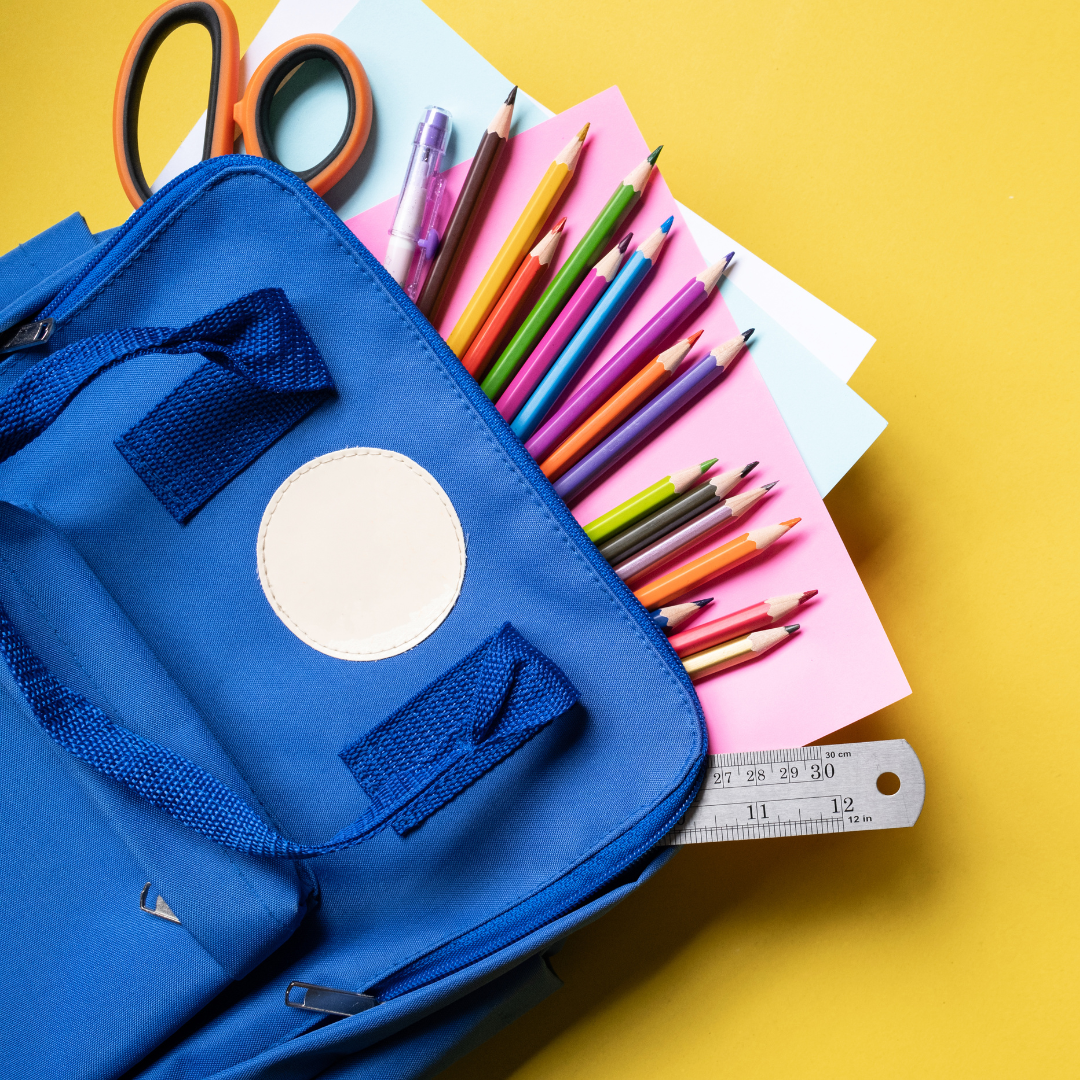 photo of school supplies and backpack 