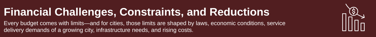 a graphic with text that reads financial challenges, constraints, and reductions