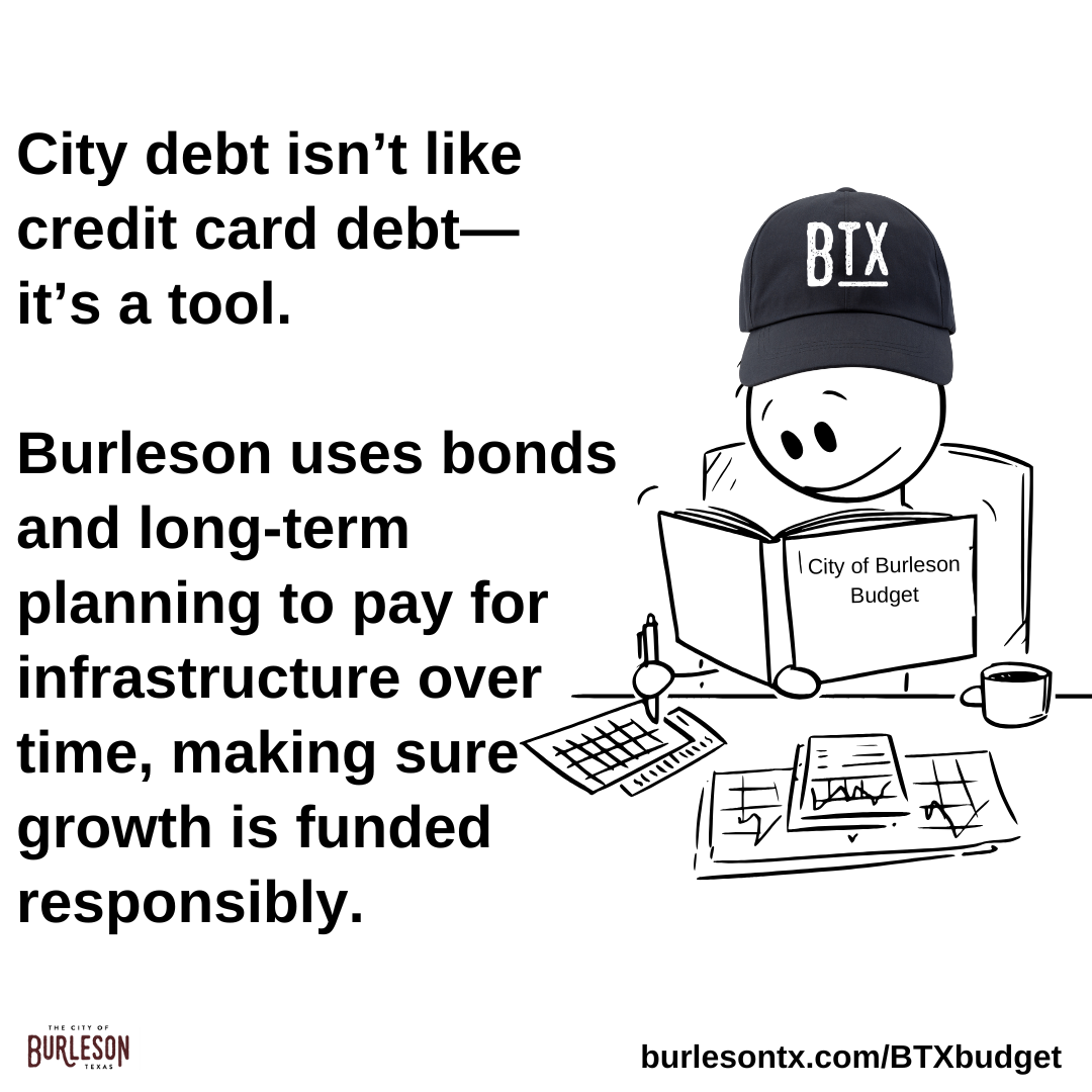 a graphic that says we use bonds and long-term planning to pay for infrastructure over time
