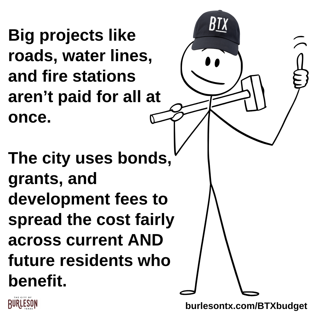 a graphic that says we pay for large projects over time to spread the cost of current and future res