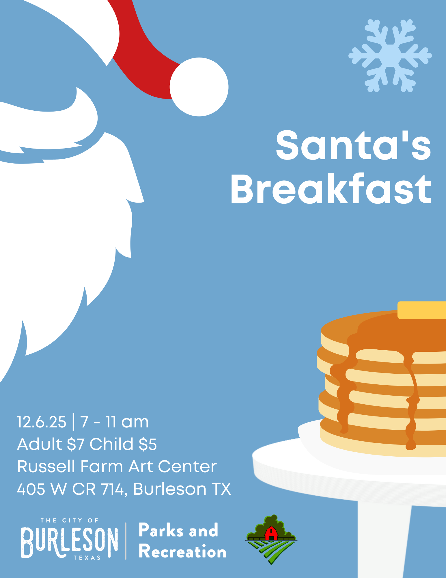 Flyer advertising Santa's Breakfast on December 6 starting at 7 a.m.