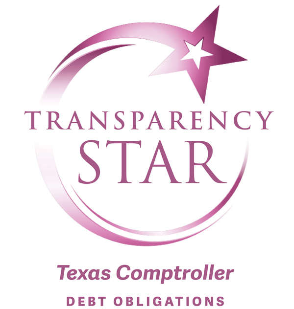 Texas Comptroller Transparency Stars Award Logo indicating an award in Debt Obligations