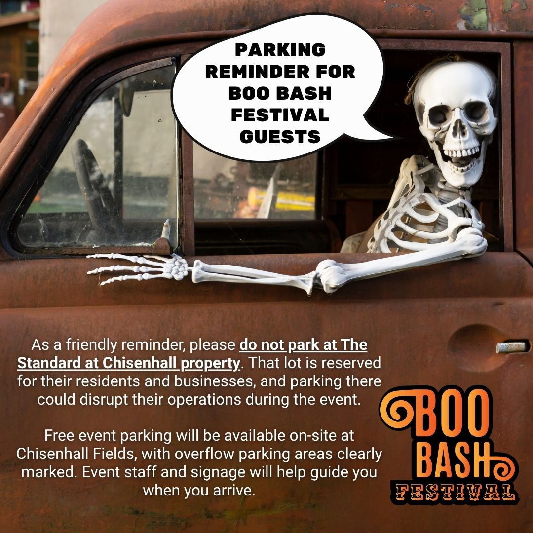 Flyer reminding guests about Boob Bash parking restrictions on October 25