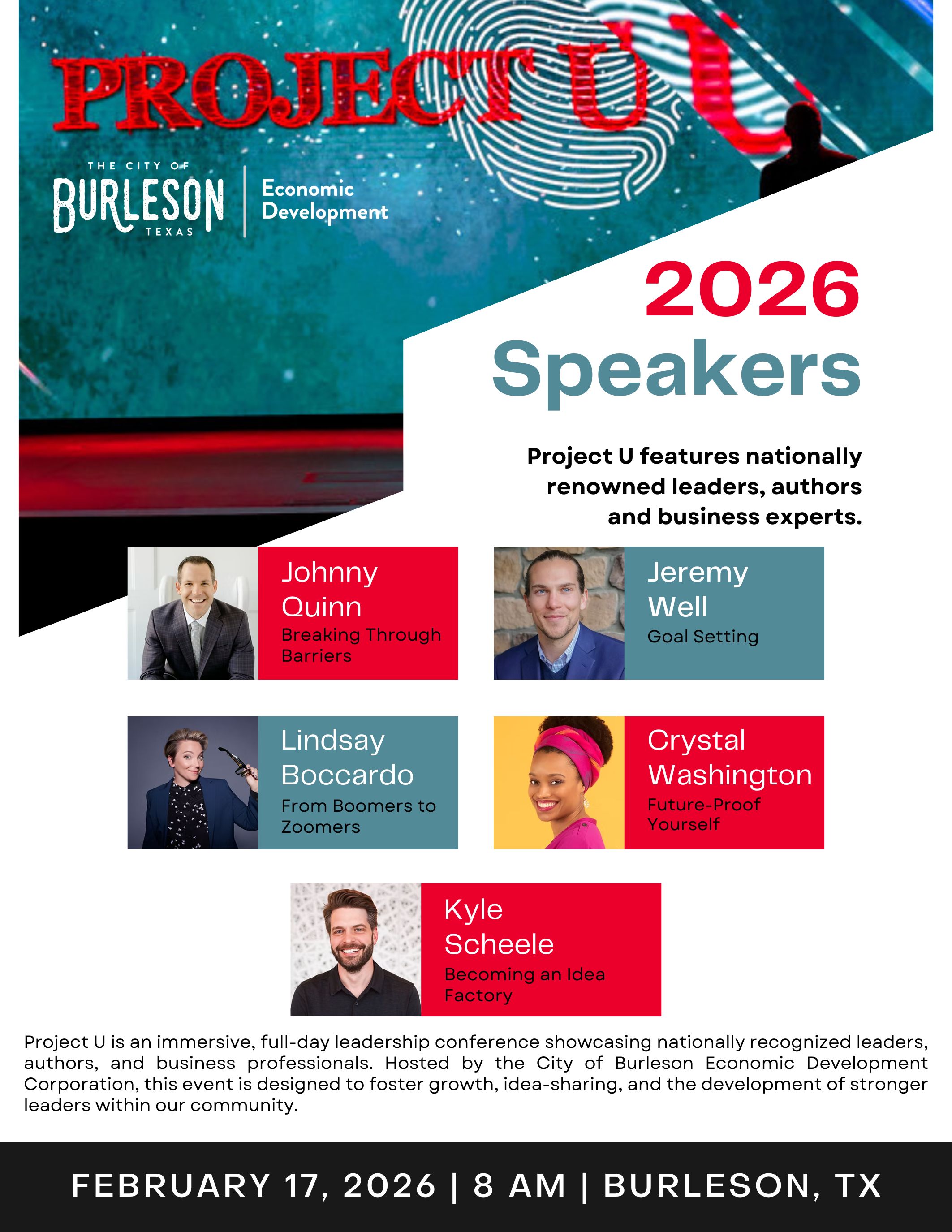 flyer promoting Project U 2026 on February 17 at 8 a.m.