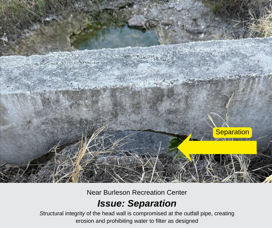 a photo of separation of drainage infrastructure near the Burleson recreation center