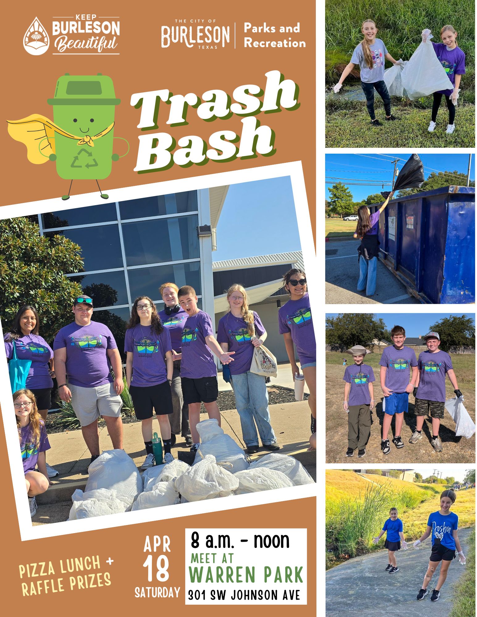 Flyer advertising Trash Bash on April 18 starting at 8 a.m.