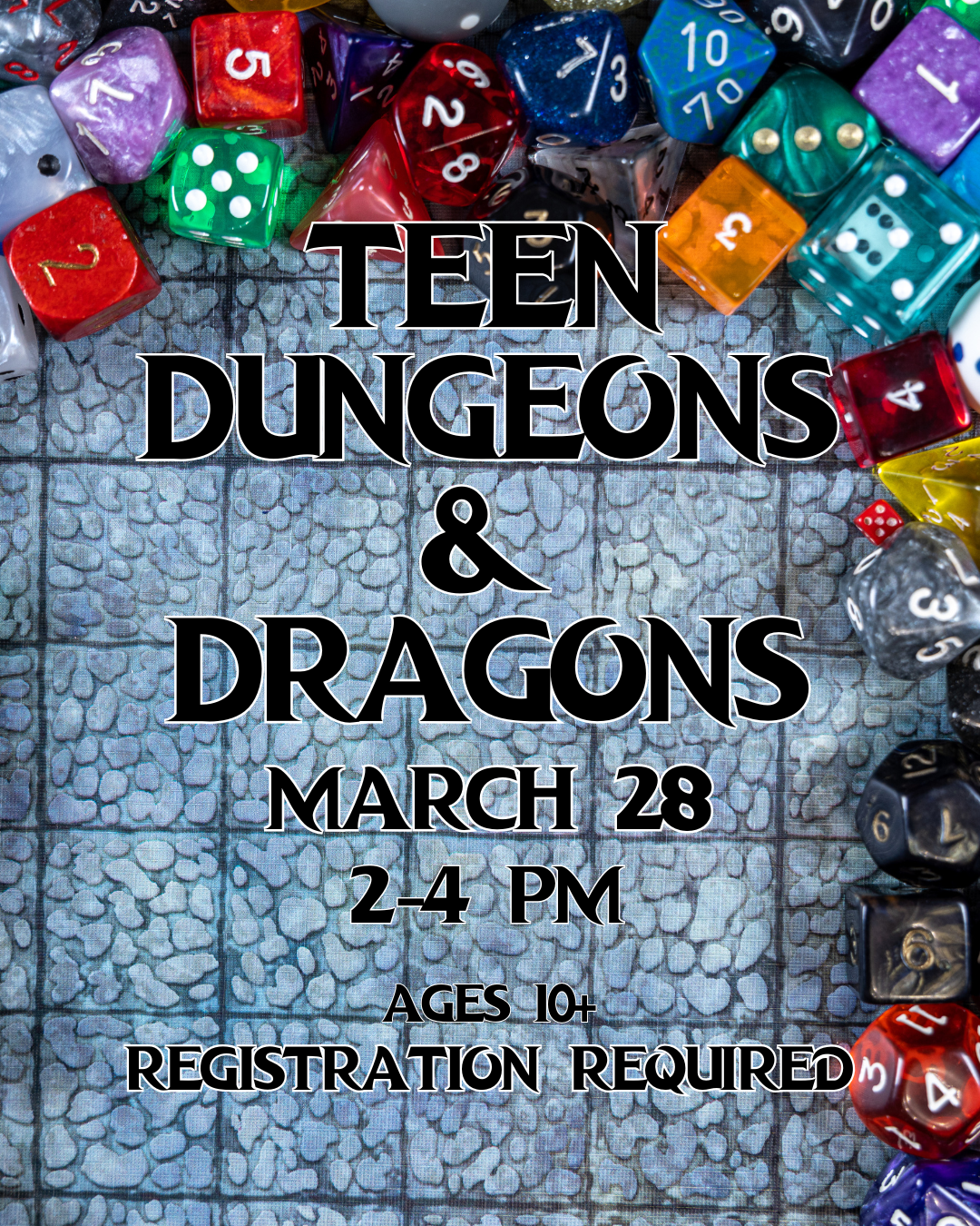 Dungeons  Dragons flyer for event at the Burleson Public Library on March 28 at 2 p.m.