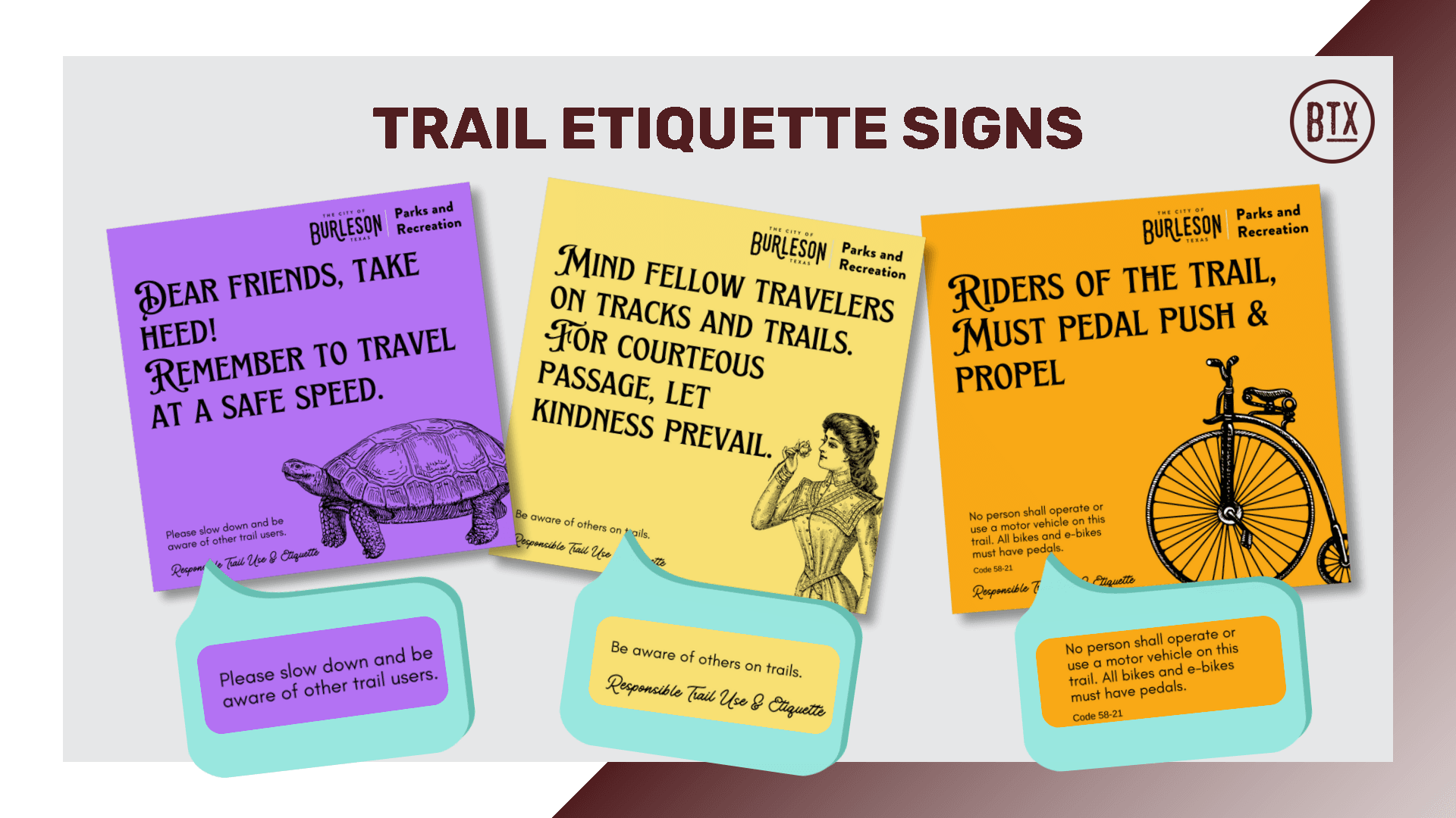 Pictures of trail etiquette signs