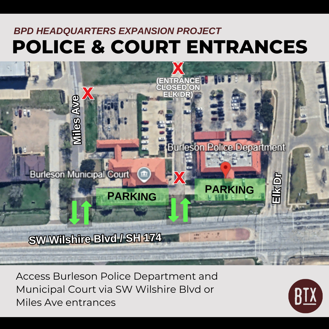 Elk Drive entrance closed as part of Burleson Police Department expansion project