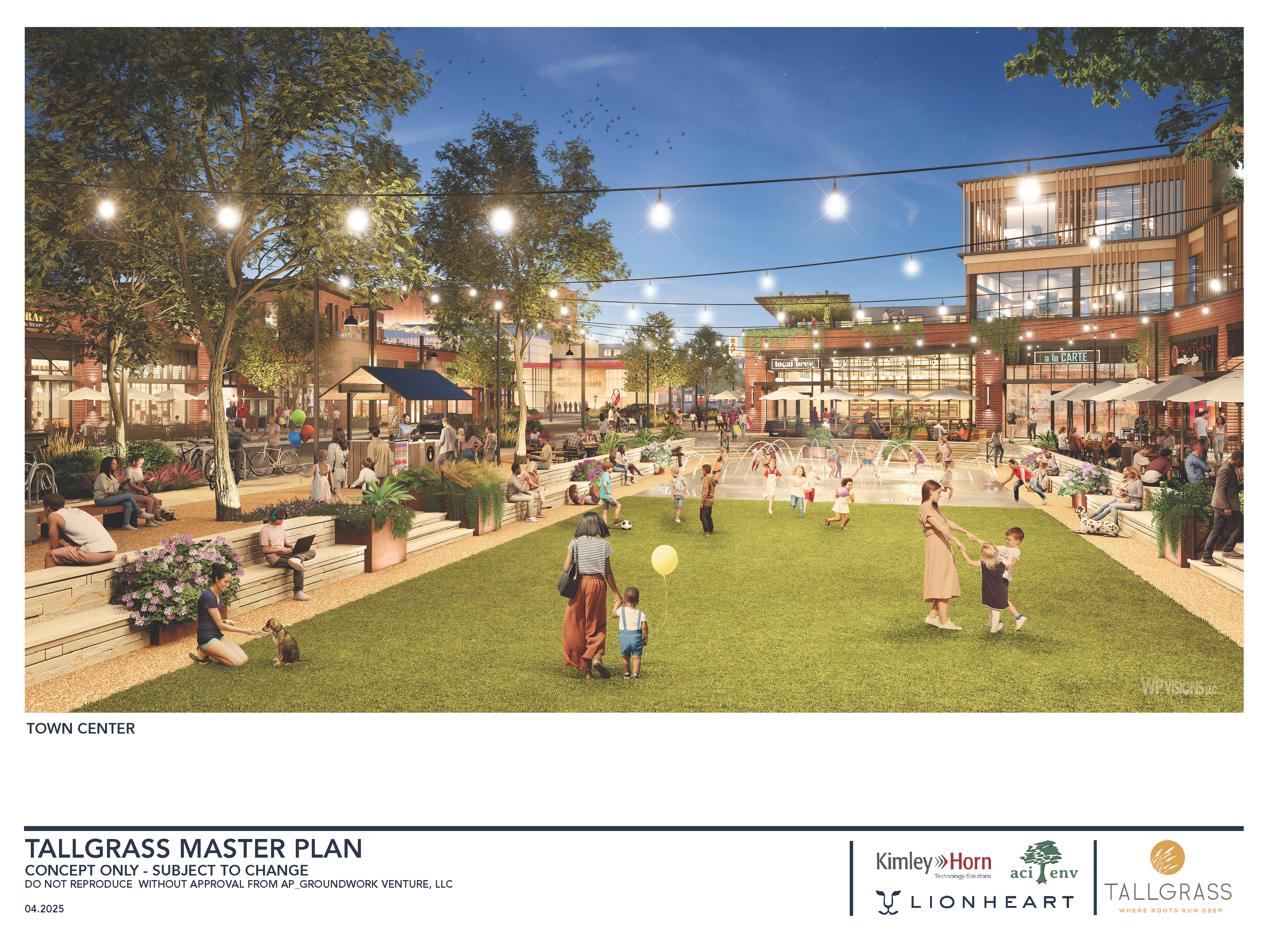 a concept rendering of the town center in the TallGrass Development
