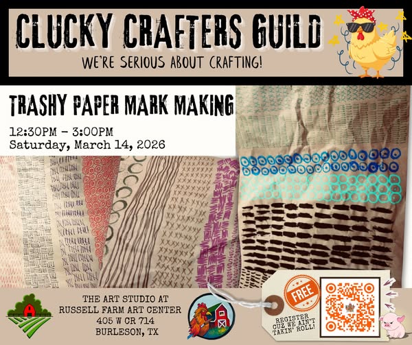Flyer advertising Trashy Paper Mark Making on March 14 starting at 12:30 p.m.